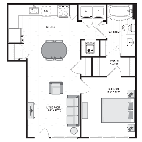699 square foot 1 bedroom floor plan at Carmel Vista, McDonough